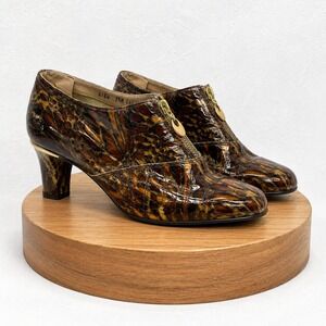 Vintage Norman Kaplan Las Vegas‎ Brown Reptile Print Front Zip Pumps Heels 9.5M